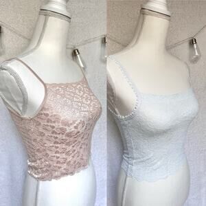 Vintage CoCo Secret Lace Cropped Cami 2 Pc Set Tan & White Women's Small